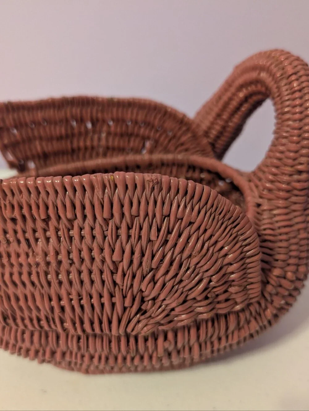 Pink Vintage Wicker Rattan Woven Duck/Goose/Swan Basket Cottagecore Grannycore